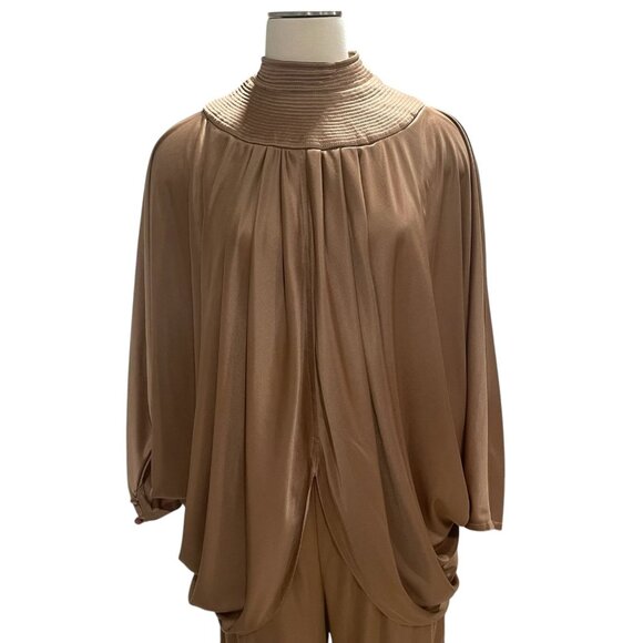 Camel Drape Lingerie Set Ribbed Neckline Oversized Relaxed Modern Chic Luxurious - Picture 5 of 16